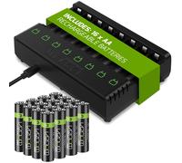 Venom Rechargeable Battery Charging Dock plus 16 x AA 2100mAh in Black | Size: 17 Pack Venom Black 17 Pack