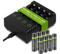 Venom Rechargeable Battery Charging Dock plus 4 x AA 2100mAh & 4 x AAA 800mAh Batteries in Black | Size: 9 Pack Venom Black 9 Pack