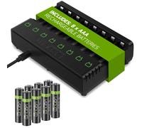 Venom Rechargeable Battery Charging Dock plus 8 x AAA 800mAh Batteries in Black Venom Black