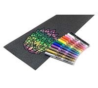 Venom Skateboards Grip Tape & 12 Paint Pens Art Pack - Perforated Skate board Grip tape for Skateboard Skate Deck Colour your Own Black Grip Tape Skateboard Accessories for Art 9" x 33" 2 Grip + Pens