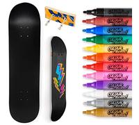 Venom Skateboards Matt Black Skate Board Blank Deck 8" & 12 Colour Create Medium Tip Acrylic Paint Pens Coloured Pens Marker Set-Wall Art - Skateboard Art + Skateboard Deck Wall Mount/Hanger