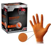 Venom Steel Maximum Grip Nitrile Gloves, 8 Mil Thick, Raised Diamond Texture for Grip, Puncture and Rip Resistant, Hi-Visibility Orange, One Size Fits Most (50 Count)