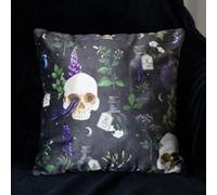 Venom & Vines 35Cm Square Gothic Cushion - Skull, Serpent & Poison Plant Design