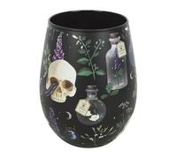 Venom & Vines Print Stemless Glass - Gothic Skull & Poisonous Botanicals Design - 500ml for Wine, Cocktails & Soft Drinks - Durable & Stylish - Ideal for Gothic Enthusiasts