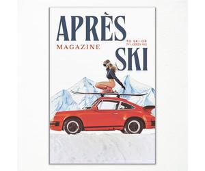 Venphude Apres Ski Canvas Wall Art, Trendy Magazine Cover Poster, Vintage Winter Snow Mountain Picture, Funky Ski Girl and Car Print, Fashion Skiing Art for Ski Lodge Party Wall Decor 8x12in Unframed