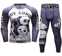 VENS LUEE Men's compression Set Long Sleeve Top Long pant for Outdoor Sportswear Print Cool Dry Shirt for Running Training Sport Simplicity Fitness Suit Wrestling Panda M