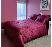 Vensan Double Size Duvet Cover & 2 Oxford Pillowcases Set, 100% Cotton Satin, Luxury Silky, Breathable, Natural, 300 Thread Count, Burgundy Dark Red Colour.
