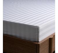 Vensan Fitted Bedding Sheet King Size:150 x 200 x 35 cm 100% Cotton 200 Thread Count White with 3 cm Sateen Stripes. With elastic all around. Deep Pocket. Lightweight Breathable Hypoallergenic