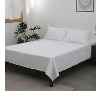 Vensan Flat Bedding Sheet, King Size: 275 x 275 cm. 100% Cotton Satin, 300 Thread Count, Plain White. Luxury Silky Breathable Natural, 5 Star Hotel Quality.