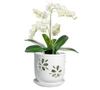 vensovo 1 Pack 15 cm Ceramic Orchid Pot with Holes and Saucer, White