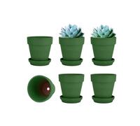 vensovo 10.16cm Green Clay Pot for Plant with Saucer - 6 Pack Small Terra Cotta Plant Pot with Drainage Hole, Flower Pot with Tray, Terracotta Pot for Indoor Outdoor Plant