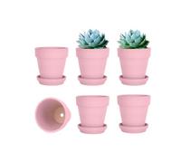 vensovo 10.16cm Pink Clay Pot for Plant with Saucer - 6 Pack Peach Pink Small Terra Cotta Plant Pot with Drainage Hole, Flower Pot with Tray, Terracotta Pot for Indoor Outdoor Plant