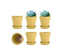 vensovo 10.16cm Yellow Clay Pot for Plant with Saucer - 6 Pack Small Terra Cotta Plant Pot with Drainage Hole, Flower Pot with Tray, Terracotta Pot for Indoor Outdoor Plant