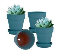 vensovo 15CM Dark Green Terracotta & Clay Pots for Plant with Saucer - 4 Pack Medium Terra Cotta Planter with Drainage Hole, Flowerpot for Indoor Outdoor Plants, Crafts, Wedding Favor