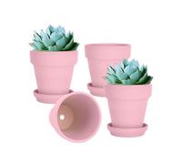 vensovo 15CM Peach Pink Terracotta & Clay Pots for Plant with Saucer - 4 Pack Medium Terra Cotta Planter with Drainage Hole, Flowerpot for Indoor Outdoor Plants, Crafts, Wedding Favor
