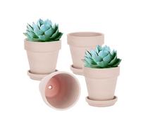 vensovo 15CM Pink Terracotta & Clay Pots for Plant with Saucer - 4 Pack Medium Terra Cotta Planter with Drainage Hole, Flowerpot for Indoor Outdoor Plants, Crafts, Wedding Favor
