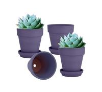 vensovo 15CM Purple Terracotta & Clay Pots for Plant with Saucer - 4 Pack Medium Terra Cotta Planter with Drainage Hole, Flowerpot for Indoor Outdoor Plants, Crafts, Wedding Favor