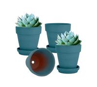 vensovo 15CM Steel Blue Terracotta & Clay Pots for Plant with Saucer - 4 Pack Medium Terra Cotta Planter with Drainage Hole, Flowerpot for Indoor Outdoor Plants, Crafts, Wedding Favor