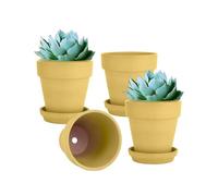 vensovo 15CM Yellow Terracotta & Clay Pots for Plant with Saucer - 4 Pack Medium Terra Cotta Planter with Drainage Hole, Flowerpot for Indoor Outdoor Plants, Crafts, Wedding Favor