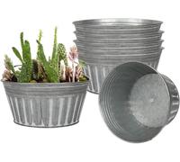 vensovo 20.3 CM Silver Metal Rustic Plant Pots - 6Pcs Shallow Galvanized Planters with Drain Hole and Rubber Plug, Rustproof Tin Bucket Succulent Pot Indoor Farmhouse Vintage Style for Decor
