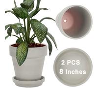 vensovo 20CM Gray Terracotta Pot for with Drainage - 2 Pack Large Terra Cotta Plant Pot with Saucers, Flower Clay Pot with Tray, Terracotta Pot for Indoor Outdoor