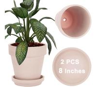 vensovo 20CM Pink Clay Pot for with Saucer - 2 Pack Large Terra Cotta Plant Pot with Drainage Hole, Flower Pot with Tray, Terracotta Pot for Indoor Outdoor