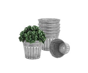vensovo 5 Inch Galvanized Planters for Outdoor Plants - 6Pcs Silver Metal Rustic Flower Plant Pots with Drain Hole and Rubber Stopper, Rustproof Metal Bucket Planters Vintage Style for Indoor Decor