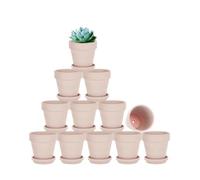 Vensovo 7.6CM Pink Clay Pot for Plants With Saucer - 12 Pack Small Terra Cotta With Drainage Hole, Flower Pot With Tray for Indoor Outdoor Use