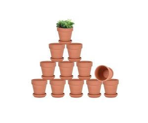 vensovo Terracotta Pots with Saucer - 12 Pack 7.6CM Clay Pot Ceramic Pottery Planter Cactus Flower Pots Succulent Pot Drainage Hole, Great for Plants, Crafts, Wedding Favor
