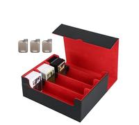Venssu 3 Rows MTG Deck Box, TCG Deck Box for 2400 Unlaid Cards, PU Leather Magnetic Trading Card Box with 8 Pieces, Black PP Dividers, 3 Support Clips (Black and Red)