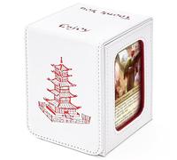Venssu Chinese Takeout Deck Box with Commander Display, MTG Deck Case Fits 100 Double Sleeved Cards / 35+ Toploaders, Fake Leather Storage Box Compatible with TCG/PTCG Cards（White and Red）