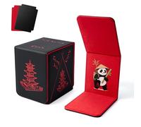 Venssu Chinese Takeout MTG Deck Box, Commander Deck Case Fits 100 Double Sleeved Cards, PU Leather Storage Box with 2 Dividers, Compatible with TCG/PTCG/EDH/Magic/Sport Cards (Black and Red)