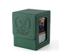 Venssu MTG Deck Box with Commander Display, Elf Card Deck Case Fits 100 Double Sleeved Cards, TCG Card Storage Box with 2 Dividers and 1 Toploader (Green and Grey)