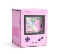 Venssu Retro Gaming Console MTG Deck Box with Commander Display, Card Deck Case Fit 120 Single Sleeved Cards, PU Leather Magnetic Card Storage Box with 2 Dividers, Compatible with TCG/PTCG (Pink)