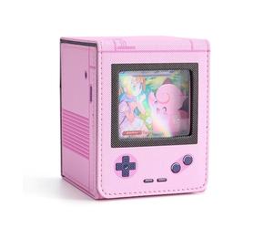 Venssu Retro Gaming Console MTG Deck Box with Commander Display, Card Deck Case Fit 120 Single Sleeved Cards, PU Leather Magnetic Card Storage Box with 2 Dividers, Compatible with TCG/PTCG (Pink)