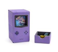Venssu Retro Gaming Console MTG Deck Box with Dice Tray, Card Deck Case with Commander Display, PU Leather Card Storage Box Fit 120 Single Sleeved Cards, Compatible with TCG/PTCG (Purple)