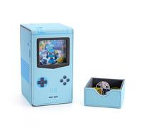 Venssu Retro Gaming Console MTG Deck Box with Dice Tray, Card Deck Case with Commander Display, PU Leather Card Storage Box Fit 120 Single Sleeved Cards, Compatible with TCG/PTCG (Blue)