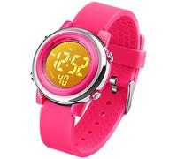 VenSten Girls Digital Sport Watch, Kids Waterproof Outdoor Electrical Watches 7 Color LED Luminescent Youth Children Wristwatches with Alarm and Stopwatch - Pink