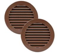 Vent Systems 100 mm / 4" Inch Round Soffit Vent Cover - Pack of 2 - Brown Louvered Plastic Grill Cover - Vent Grille with Screen Mesh - HVAC, Ducting, Pipe Air Supply Vents for Bathroom, Kitchen
