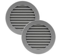 Vent Systems 100 mm / 4" Inch Round Soffit Vent Cover - Pack of 2 - Gray Louvered Plastic Grill Cover - Vent Grille with Screen Mesh - HVAC, Ducting, Pipe Air Supply Vents for Bathroom, Kitchen