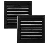 Vent Systems 150 x 150 mm / 6" x 6" Inch - Pack of 2 - Black Air Ventilation Grille - Square Plastic Vent Cover with Louvers and Mesh Screen - Soffit Vent/Gable Vent for Bathroom, Kitchen, Garage