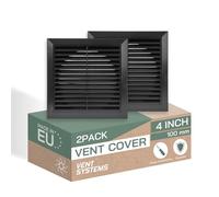 Vent Systems 4" Inch Black Air Vent Cover - 2 Pack - Durable Plastic Exterior Louvered Grille with Built-in Insect Mesh - for Kitchen, Bathroom Exhaust, Dryer, Wall/Ceiling Ventilation - Outdoor Use