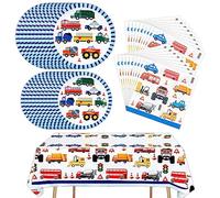 VENTASOL Traffic Cars Trucks Transportation Party Supplies Cars Paper Plates, Napkins, Tablecloth Transport Vehicle Theme Tableware Set Birthday Party Decorations for Boys Kids | Serves 20