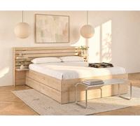 Vente-unique 140 X 190/200 Cm Bed With Storage - Natural + Bed Base - TENALIA II in Light Oak | Size: Double Vente-unique Light Oak Double
