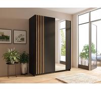 Vente-unique 2 - Door Sliding Wardrobe - With Mirror - W150 Cm - Black & Natural Vente-unique Black