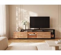 Vente-unique 2 - Door TV Unit With 6 Recesses & Leds - Light Natural Colour and in Grey Vente-unique Grey