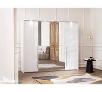 Vente-unique 2-Door Wardrobe - With Mirror & LED Lighting - W255 Cm - White Vente-unique White