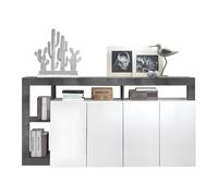 Vente-unique 4 - Door & 4 - Compartment Buffet - Glossy White & Concrete in Grey Vente-unique Grey