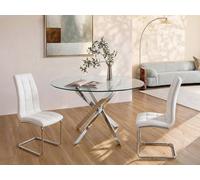 Vente-unique 4-Seater Round Dining Table - Tempered Glass & Chromed Metal in Clear Vente-unique Clear