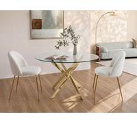 Vente-unique 4 - Seater Round Dining Table - Tempered Glass & Gilded Metal in Clear Vente-unique Clear